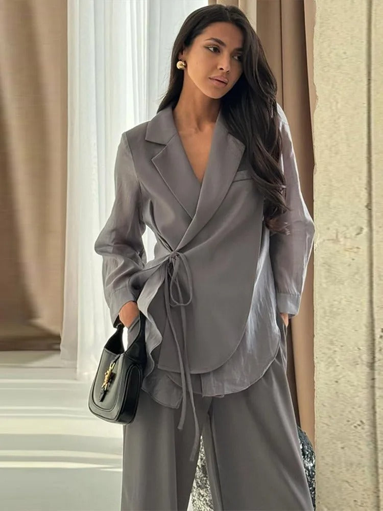 Blazer Ceinturé & Pantalon Élégant